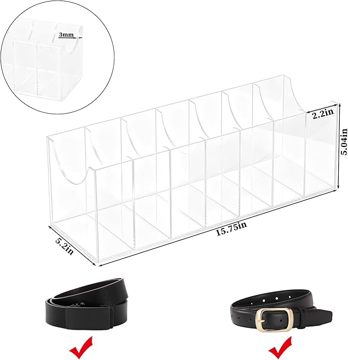 HZJYW Belt Organizer Rack 7-Grid Acrylic Transparent Belt Box for Men's and Women's Home use Transparent Wardrobe tie and Bow Display Cabinet with Storage Container for Drawers and wardrobes