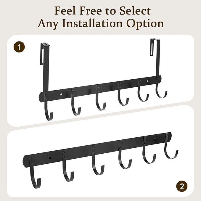 Adjustable Over The Door Hooks, Premium Metal Wall Mounted for Hanging, Heavy Duty Door Coat Hangers and Towel Door Hangers, Cubicle Hook fits 1 3/8" to 3 1/2" Longer Panels for Garage, Black, 6 Hooks