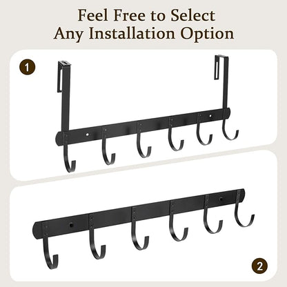Adjustable Over The Door Hooks, Premium Metal Wall Mounted for Hanging, Heavy Duty Door Coat Hangers and Towel Door Hangers, Cubicle Hook fits 1 3/8" to 3 1/2" Longer Panels for Garage, Black, 6 Hooks