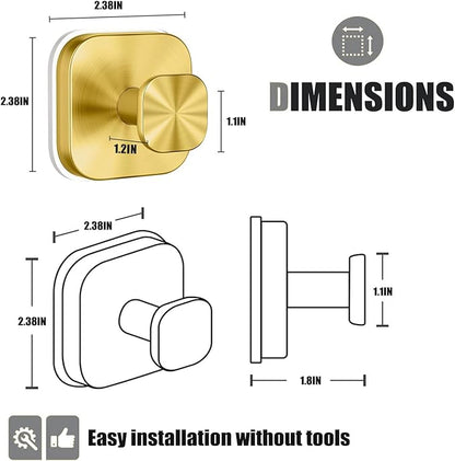 IGDALAR Suction Cup Hooks 4 Pack - Heavy Duty Vacuum Towel Hooks (Max Load 15 lbs) for Shower, Removable Waterproof Wall Hangers for Bathroom Glass, Window & Kitchen (Gold)