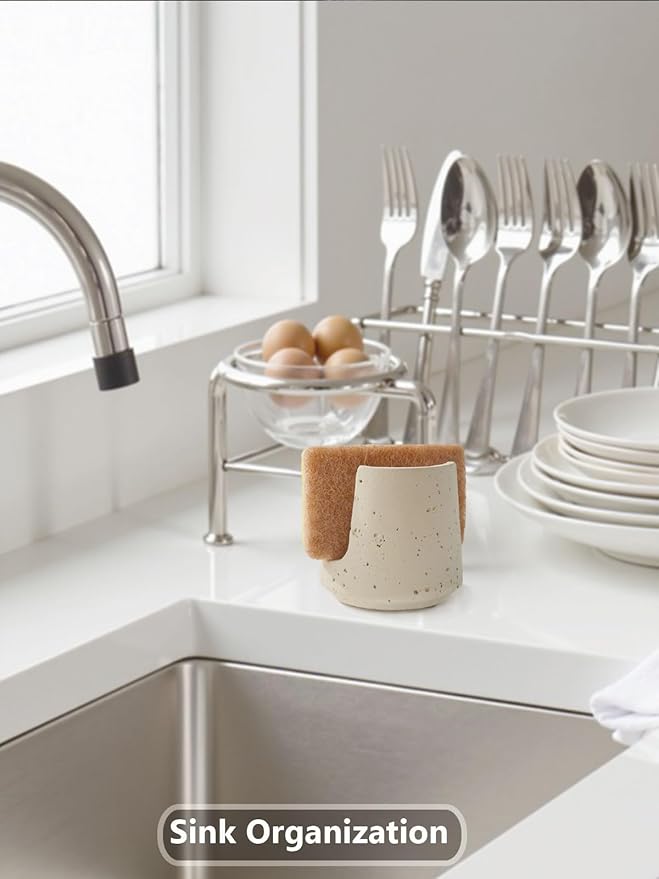 SDALI HOME Concrete Sponge Holder for Kitchen Sink Counter,Kitchen Dish Rack,Sponge Caddy for Sink Countertop Organizer and Elegant Decor,Waterproof/Heavy (Light Beige)