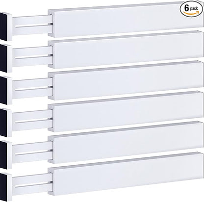 6 Pack Bamboo Drawer Dividers - 17" to 21.5" Expandable Adjustable Drawer Organizer for Kitchen Utensils, Large Drawer Divider, Clothes, Dresser, Bedroom, Bathroom, Desk Drawer Separator Set (White)