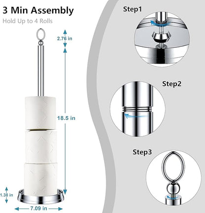 Heavy Weighted Toilet Paper Holder (with Reserve Function) Free Standing Toilet Paper Storage，Spare Toilet Paper Roll Holder Storage Stand for Bathroom Total Height 22.5" ，Chrome