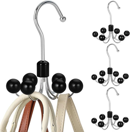 TOPIA HANGER Hoodie Hangers 4-Pack with 6 Wood Balls, 360°Swivel Purse Hanger, Scarf Hanger, Closet Hooks, Handbag Organizer, Bra Hanger, Accessory Organizers for Scarf, Tanktop, Hat, Hoodie CT57B