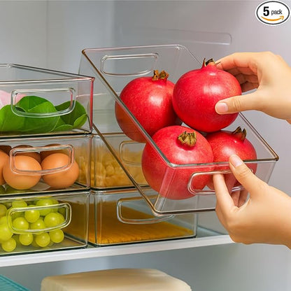 Clear Refrigerator Organizer Bins – Stackable Fridge Storage Containers for Kitchen, Pantry & Freezer – BPA Free Acrylic Baskets (5-Piece Set)