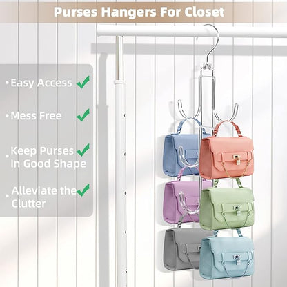 Purse Hanger Organizer for Closet, 2 Pack Handbag Storage Organizer, Hanging Purse Holder for Closet Organization and Space Saving, Accessories Organizer for Bags, Belts, Hats, Scarves, Ties