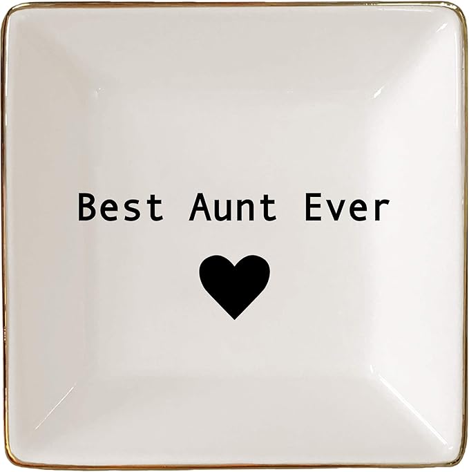 Simply Charmed Best Aunt Ever Gift – Ceramic Jewelry Dish or Ring Holder – BAE Trinket Tray - Elegant Valentine's Day or Birthday Gift for Auntie