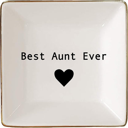 Simply Charmed Best Aunt Ever Gift – Ceramic Jewelry Dish or Ring Holder – BAE Trinket Tray - Elegant Valentine's Day or Birthday Gift for Auntie