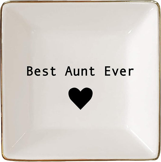 Simply Charmed Best Aunt Ever Gift – Ceramic Jewelry Dish or Ring Holder – BAE Trinket Tray - Elegant Valentine's Day or Birthday Gift for Auntie