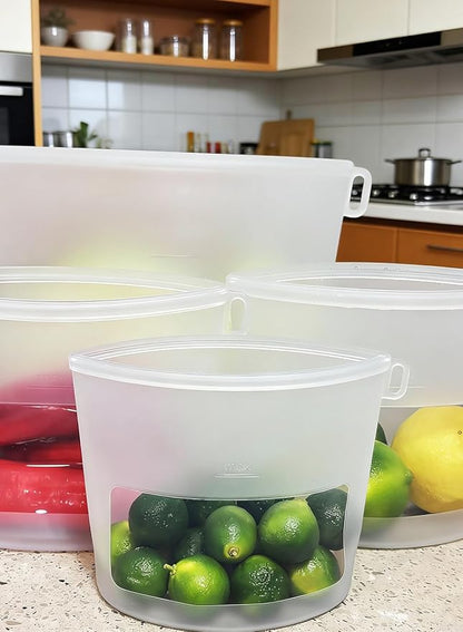 Reusable Silicone Food Storage Bags 4 Pack with 1 Snack, 2 Sandwich and 1 Half Gallon Bags, Multi-Use & Sous Vide Stand-Up Pouches for Soup and Leftovers, Microwave, Dishwasher and Freezer Safe