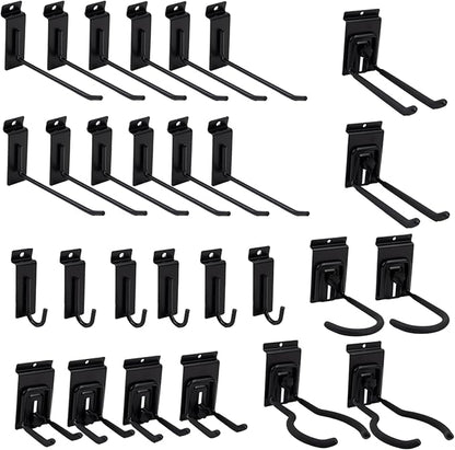 Slat Wall Accessories 28 PCS Garage Hooks Heavy Duty Slatwall Panel Hook Locking Bike Hook for Slat Wall Hooks for Hanging Ladder Storage System Black Accessory for Power Tools Organizer