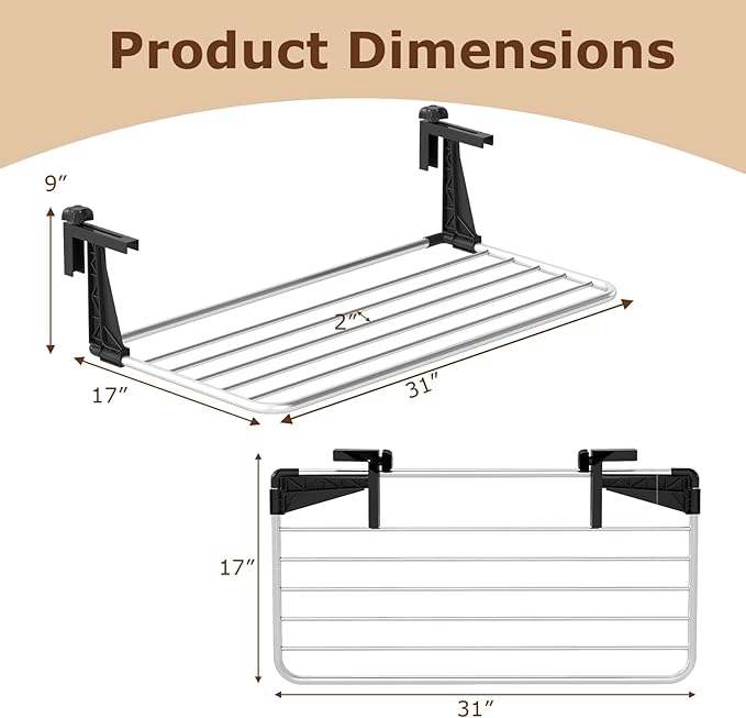 Tangkula Portable Clothes Drying Rack, Extendable Radiator Clothes Airer with Robust Aluminum Frame for Balcony Railings Windowsill, Folding Towel Rack for Indoor & Outdoor Use (Large)