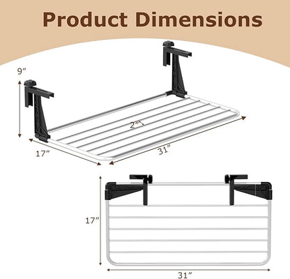 Tangkula Portable Clothes Drying Rack, Extendable Radiator Clothes Airer with Robust Aluminum Frame for Balcony Railings Windowsill, Folding Towel Rack for Indoor & Outdoor Use (Large)