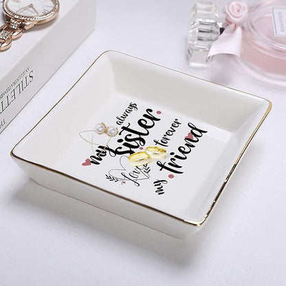 Tijeyi Sisters Gifts from Sister in Law Happy Birthday Gift for Women Funny Big Brother Little Ceramic Small Jewelry Dish Unique Trinket Tray Best Ring Plates Always My Sister, Forever My Friend