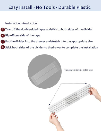 Smoke Grey Clear Drawer Dividers - 5 Pack Semi-Transparent Adjustable Plastic Separators with Residue-Free Adhesive - Non-Slip Organizer for Dresser, Office Desk, Kitchen & Tool Box (3" High)