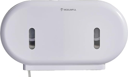 Toilet Paper Towel Roll Dispenser - Horizontal Modunful Wall Mount Jumbo Double Roll Paper Holder White