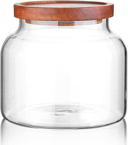 Labina Glass Storage Container Airtight Food Jars Kitchen Canister with Wood Lids, 47 Oz Wide Mouth Pantry Organization Glass Jar for Flour, Sugar, Cookie, Spagetti, Nuts and Candy