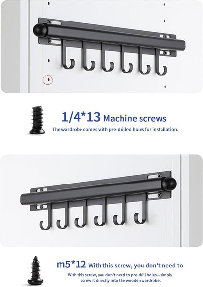 BaiNong 16.5" Valet Rod for Closet Pull Out With 6 Hooks Valet Rods for Closets (2Pack Black) Closet Valet Rod Slide Out