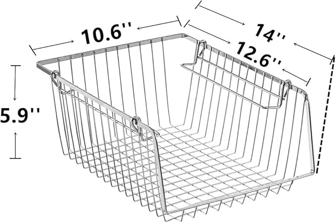Wire Storage Baskets Stackable Organizer Basket Bins Stacking Household Wire Baskets with Handles Storage Organization for Kitchen, Pantry, Bathroom, Cabinets, Closets, Bedrooms, Set of 2