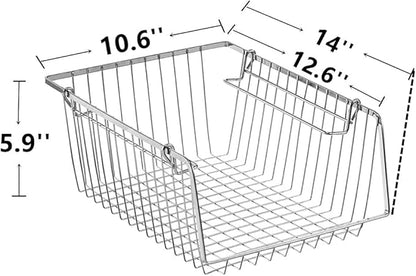 Wire Storage Baskets Stackable Organizer Basket Bins Stacking Household Wire Baskets with Handles Storage Organization for Kitchen, Pantry, Bathroom, Cabinets, Closets, Bedrooms, Set of 2