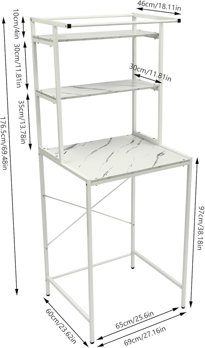 Over The Washer and Dryer Storage Shelf, 3-Tier Bathroom Room Shelf Storage Utility Rack Over The Toilet Washer Dryer Heavy Duty Laundry Room Organizer Bathroom Space Saving Organizer (White+Marble)