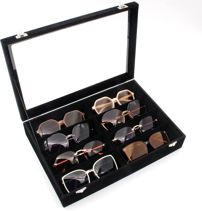 KLOUD City Velvet Sunglasses Organizer, Glasses Storage Box Sunglasses Storage Holder Box,Glasses Display Case with 8 Slots