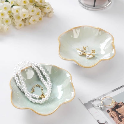 JAMEND CLXP Lotus Leaf Shape Ring Holder Dish, Small Key Bowl, Ceramic Trinket Tray Jewelry Dish Organizing Necklace Earrings for Mom Friend Sister. All Jewelries Are NOT Included. Purple.