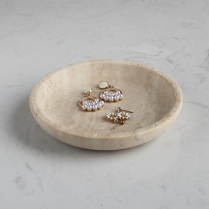 Nawgnail Natural Travertine Marble Jewelry Dish 5.5", Trinket Dish for Ring Earring, Gift for Woman Daugther(Beige Travertine)