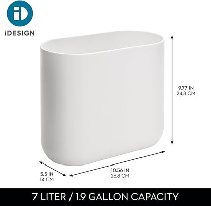 iDesign Small Slim Plastic Bathroom Trash Can, Garbage Can for Bedroom, Office, Desk, Dorm, White