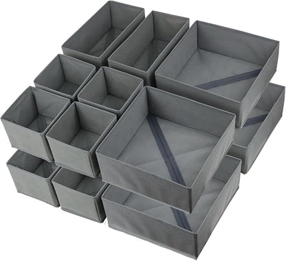 16 Pack Drawer Organizer Clothes, Foldable Fabric Dresser Organizer Closet Organizers and Storage Box for Underwear,Folded Clothes,Baby Clothing,Socks,Bra,Towels,Ties(Gray)