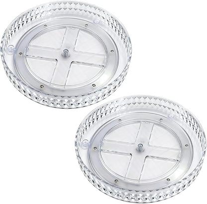 2-Tier Diamond Pattern Lazy Susan Turntable, Green, Clear, Compact Storage Organizer for Kitchen, Bathroom, Sace Saver (Diamond Clear, 9.25inch 2 Pack)