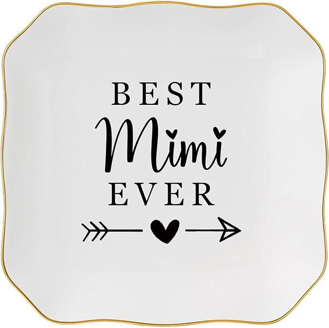 Jelershy Mimi Gifts Jewelry Dish Trinket Tray - Best Mimi Ever - Christmas Valentines Mother's Day Birthday Gifts for Mimi from Grandkids