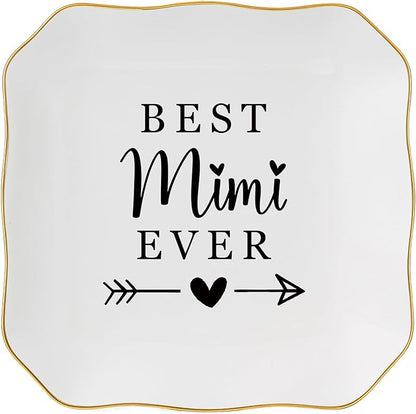 Jelershy Mimi Gifts Jewelry Dish Trinket Tray - Best Mimi Ever - Christmas Valentines Mother's Day Birthday Gifts for Mimi from Grandkids