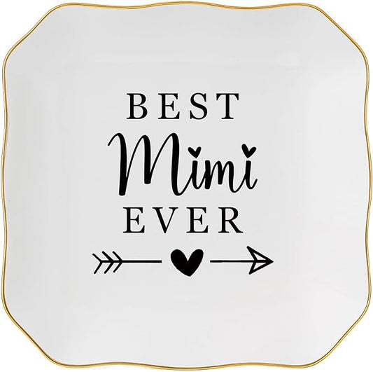 Jelershy Mimi Gifts Jewelry Dish Trinket Tray - Best Mimi Ever - Christmas Valentines Mother's Day Birthday Gifts for Mimi from Grandkids
