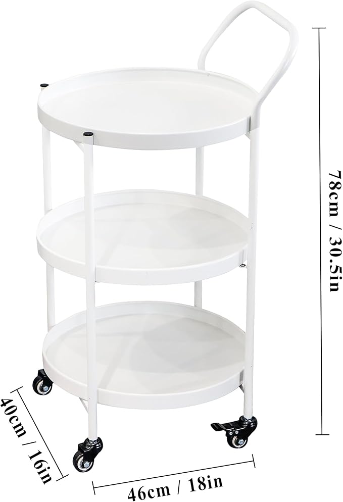 TRIROCKS 18 * 31" H Round Gold 3-Tier Rolling Bar Cart with Wheels Elegant Metal Frame Serving Cart for Kitchen, Dining Room, or Living Room Display and Storage (White)