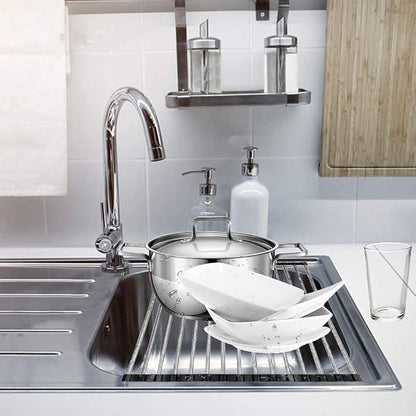 Stainless Steel Portable Roll Up Dish Drying Rack Over The Sink Rack for Cups Fruits Vegetables 17.7" x 13"