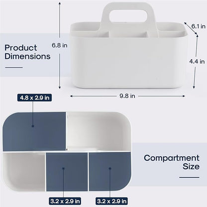 Multiuse Caddy Organizer with Handle - Stackable Plastic Tote Bin - Art Craft Supplies, Office, Desk, Stationery Pen Holder, Kitchen, Utensil, Makeup, Bathroom, Shower, Cleaning, Dorm Organizer -White