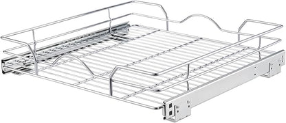 OCG Pull Out Cabinet Organizer (11.75" W x17 D), Pull out Shelves for Kitchen Cabinets, Slide Out Drawers for Base Cabinet Organization in Kitchen Bathroom Pantry, Bottom Mount, Chrome Finish