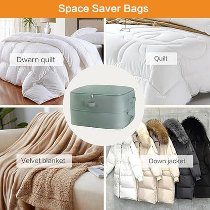 Geernioy Ultra Space Saving Self Compression Storage Bags with Zipper, (Green) -Compression Organize for Bedding, Comforter Storage Bag for Blankets Duvet Quilts Pillows