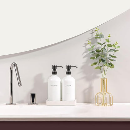 Prus Waso White Soap Dispenser Set, Contains Hand and Lotion Dispenser with Pump. Perfect for Guest Bathroom Decor. (White)