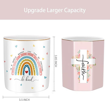 WAVEYU Pen Holder, Ceramic Durable Pencil Cup for Desk， Simple&Modern Style Makeup Organizer, Cute Multifunctional Office Supplies for Home, Kids and School, Rainbow Pattern