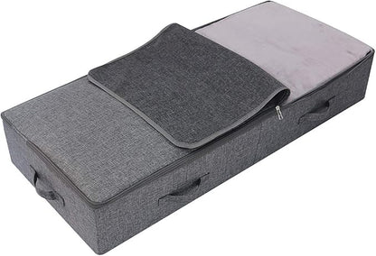 39.4 inch（100cm）Longer Bedroom Underbed Storage Containers with Lid for Duvets, Blankets, Clothes, Shoes, Toys, Comforters, Wedding Dress Folding Rigid Organizer Bins, Black Gray