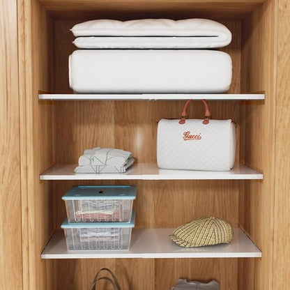 16.9-31.5 inch Closet Tension Shelf, Adjustable Metal Cabinet Shelf Hanging Shelves Divider with Strong Adhesive for Cabinet, Wardrobe, Cupboard, 2 Pack