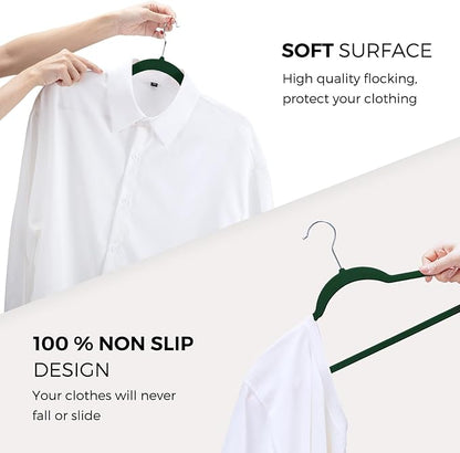 HOUSE DAY Premium Velvet Hangers 50 Pack, Non-Slip Flocked Felt Hangers, Sturdy Clothes Hanger with 360° Rotatable Hook, Heavy Duty Durable Slim Coat Hanger for Closet Space Saving(Emerald Green)