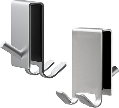 KITHOLD Shower Door Hook, Double-Sided Hook for Frameless Shower Doors (3.14 Inch), Heavy-Duty Stainless Steel Hook for Bathrobes and Towels, No Drilling or Adhesive Required, 2-Pack, Silver