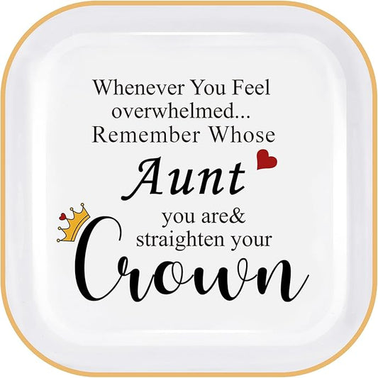 PUDDING CABIN Valentines Aunt Gifts from Niece Nephew, Aunt's Jewelry Holder – Remember Whose Aunt You Are Straighten Your Crown – Galentiens Gift for Aunts, Mothers Day Birthday Gifts for Auntie