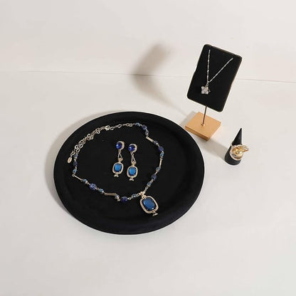 GemeShou Round Jewelry Organizer Plate, Top Microfiber Velvet Jewelry Display Tray, Empty Jewelry Showcase Tray for Necklaces, Bracelets, Rings, Earrings (Black-Large, 9.8 x 9.8 in)
