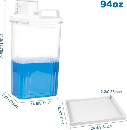 95oz Laundry Detergent Container, 2 Pack Plastic Liquid Detergent Dispenser for Laundry Room Powder,Soap,Fabric Softener, Scent Beads Storage and Organization,with 5 Labels,1 Tray.(2, 95oz)