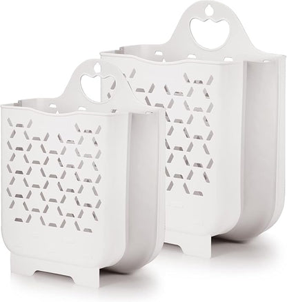 Laundry Basket Collapsible Laundry Hamper 2 Packs Clothes Hamper Portable Dirty Clothes Basket Smart Saving Space Hampers for Laundry Dorm Room Ventilated Design (White)