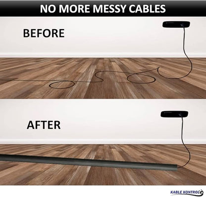 Kable Kontrol Floor Cord Cover kit - 15 Feet Long Gray Plastic Cable Protector, Hides Cords and Conceals Wires, for Extension Cord Cable Management, Channel Size 0.75” W x 0.43” H
